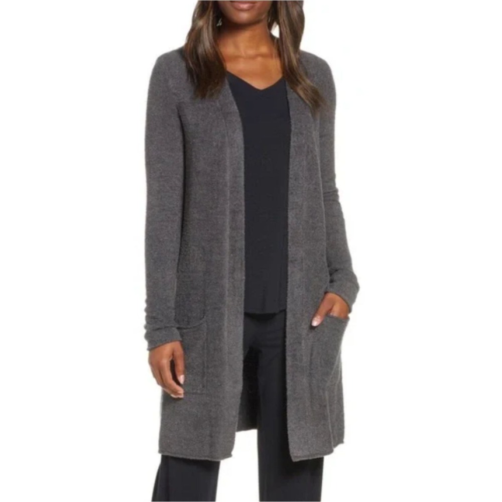Barefoot Dreams CozyChic Lite Cardigan Women Medium Gray Open Front Loungewear